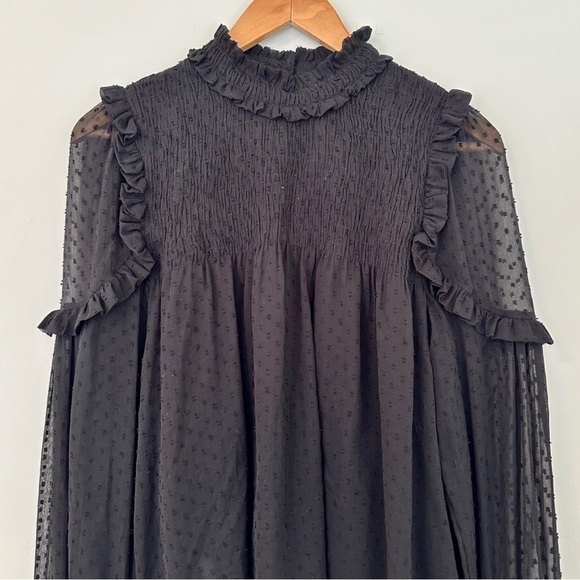 Zara long sleeve semi sheer smocked blouse black medium - Picture 4 of 8